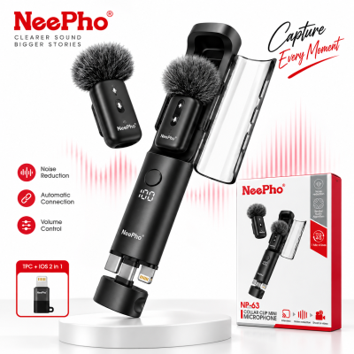 NeePho NP-63 Wireless Lavalier Microphone Kit – Plug & Play Noise Cancelling Mic with Portable Design for Content Creators, Interviews & Vlogging